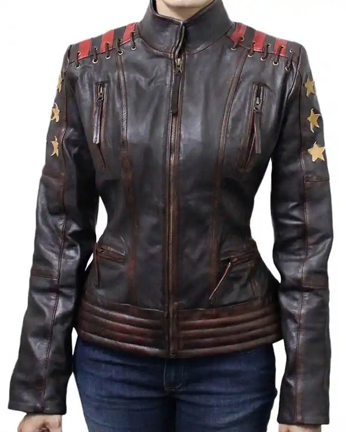 Distressed Brown Leather Jacket Womens Moto Jacket

