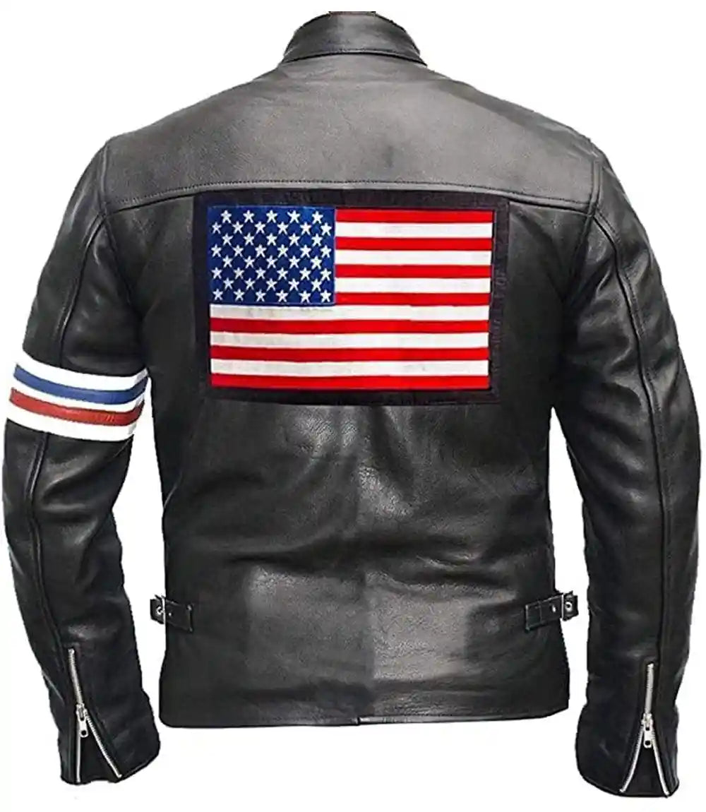 Easy Rider Leather Motorcycle Jacket - USA Flag Jacket
