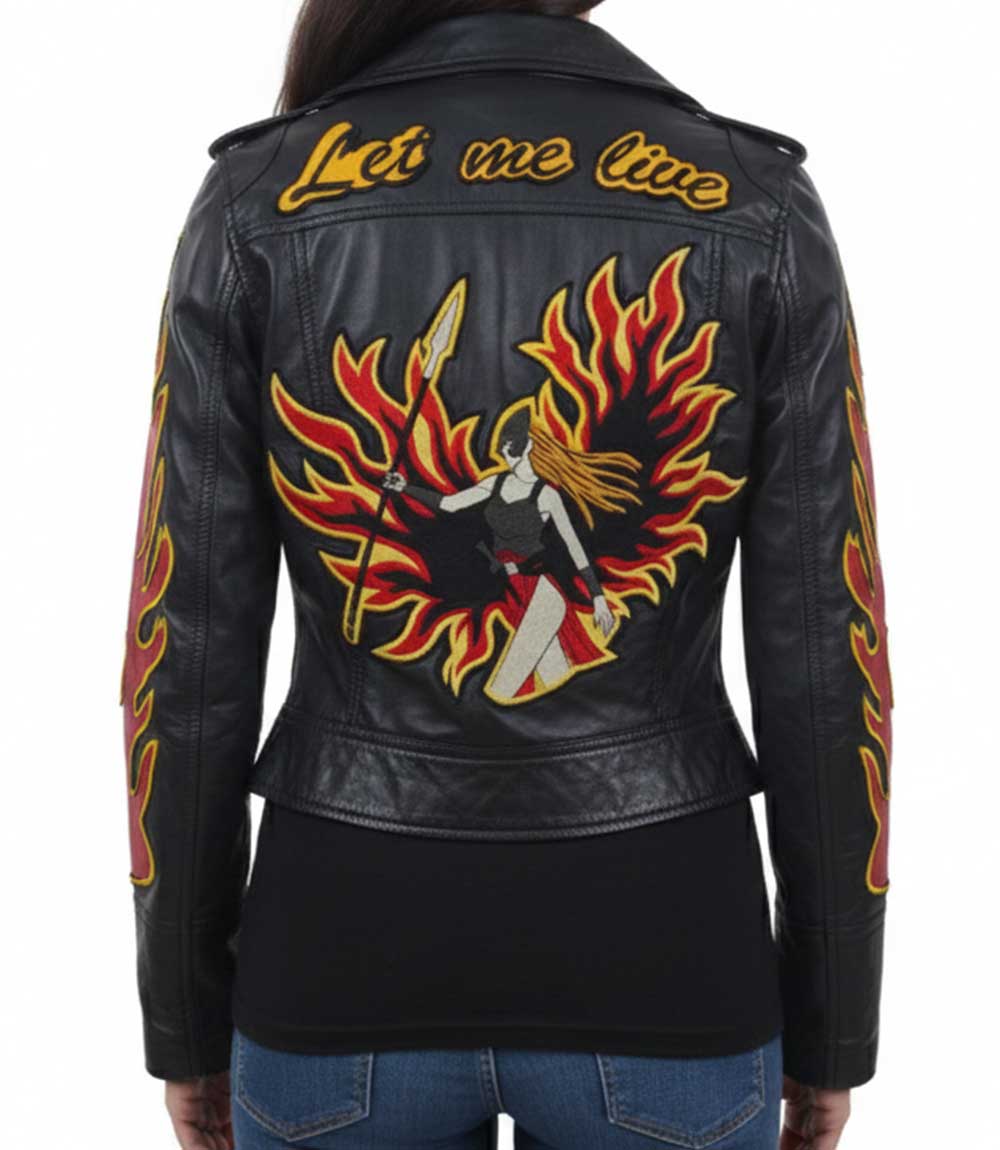 RE Fire & Flame Biker Womens Leather Jacket