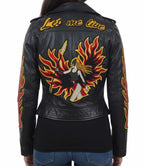 RE Fire & Flame Biker Womens Leather Jacket
