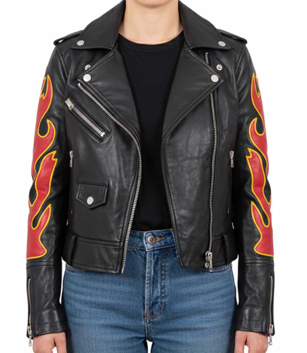 RE Fire & Flame Biker Womens Leather Jacket