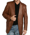 Brown Leather Blazer Mens Lambskin
