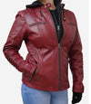 Distressed Red Women Hooded Jacket

