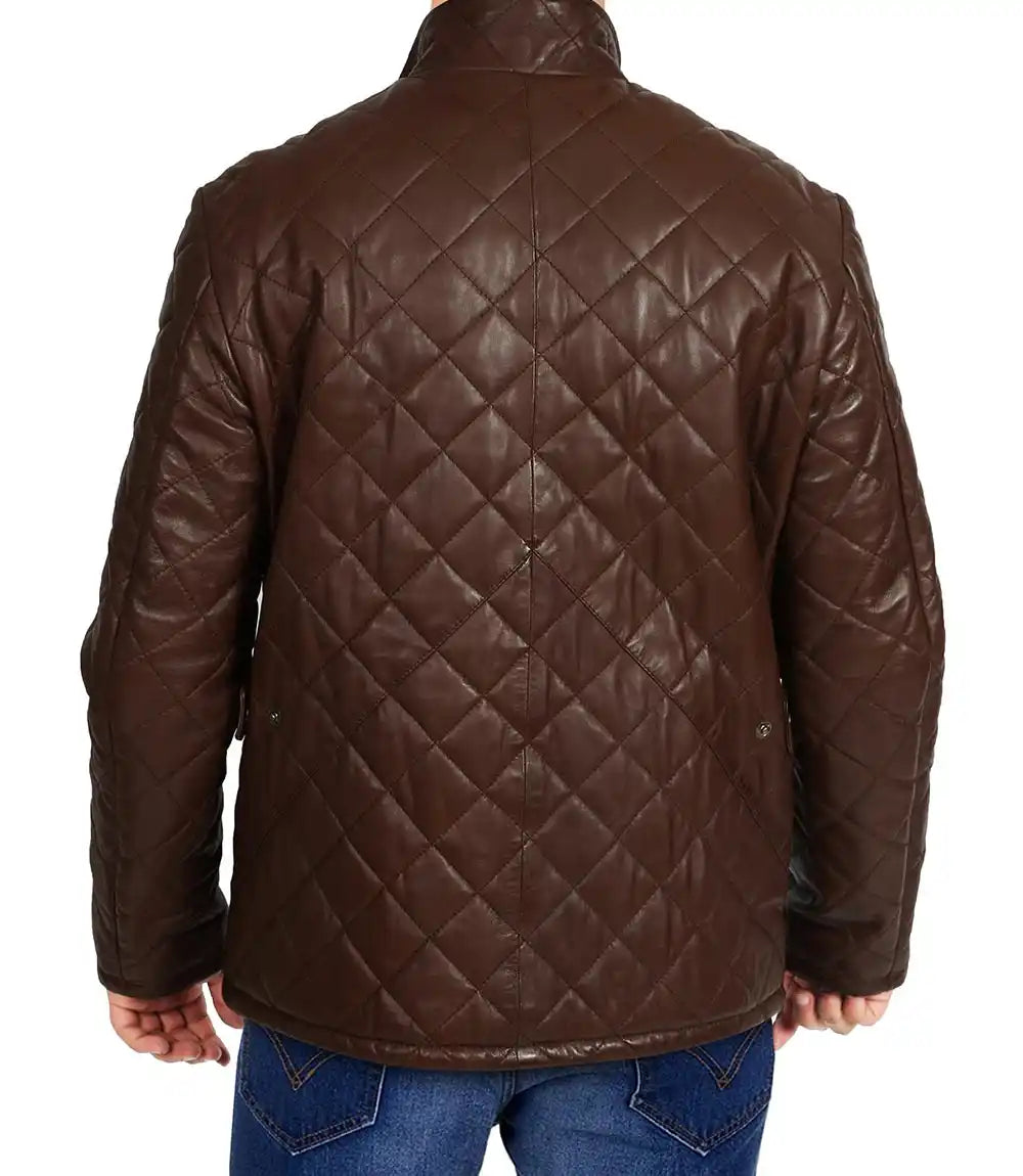 Brown quilted jacket on a white background