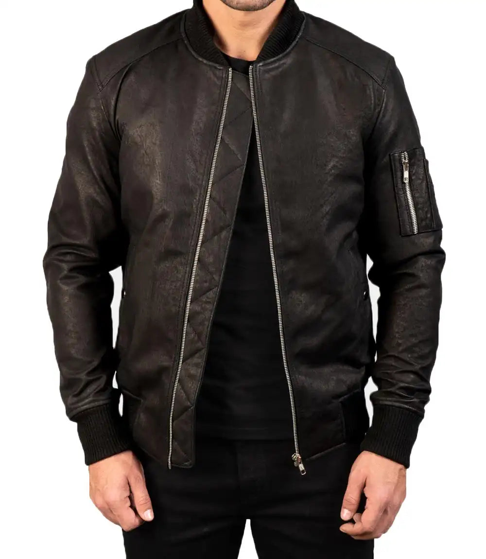 Black Leather Bomber Jacket