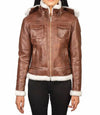 Distressed Brown Women Hooded Leather Jacket