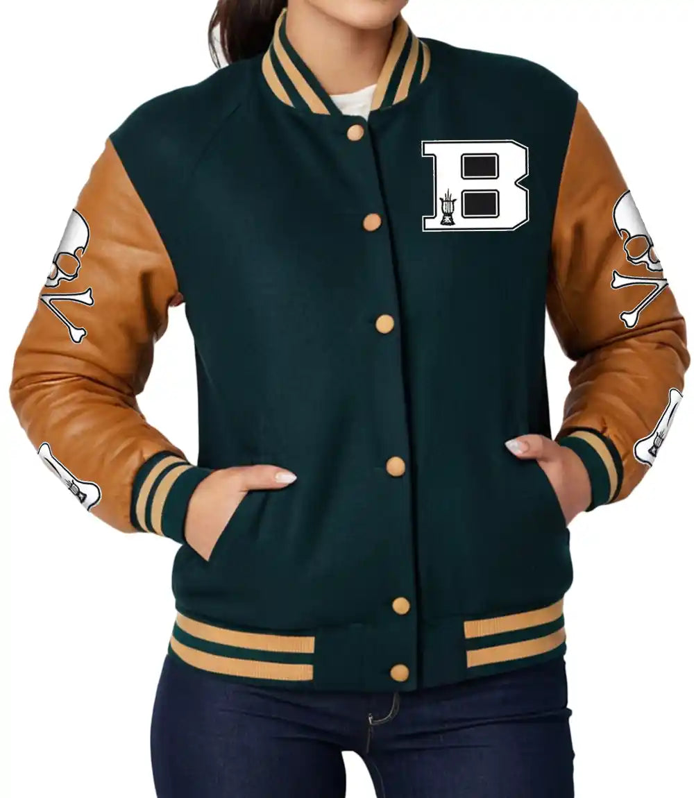 Women Erome Green Yellow Letterman Jacket

