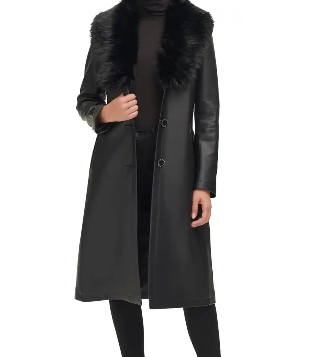 Women Black Leather Coat