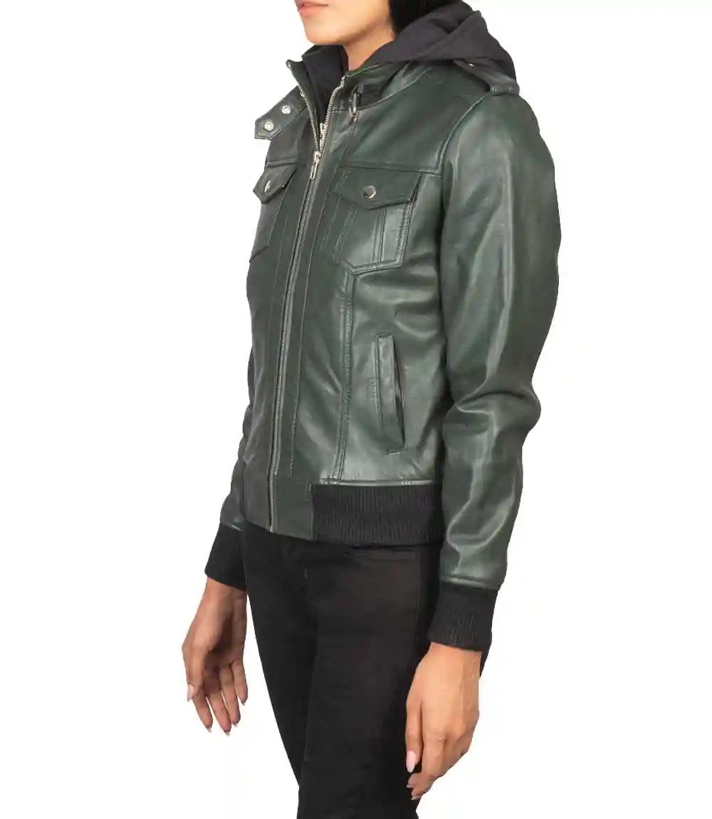 Green Hooded Bomber Jacket

