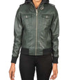 Green Hooded Leather Jacket

