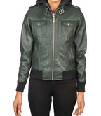 Green Hooded Leather Jacket

