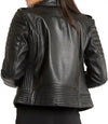 Black leather jacket on a white background