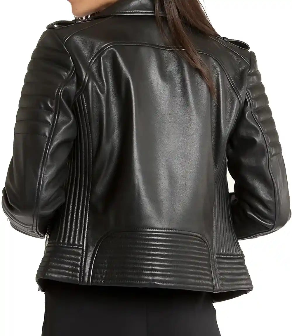 Black leather jacket on a white background