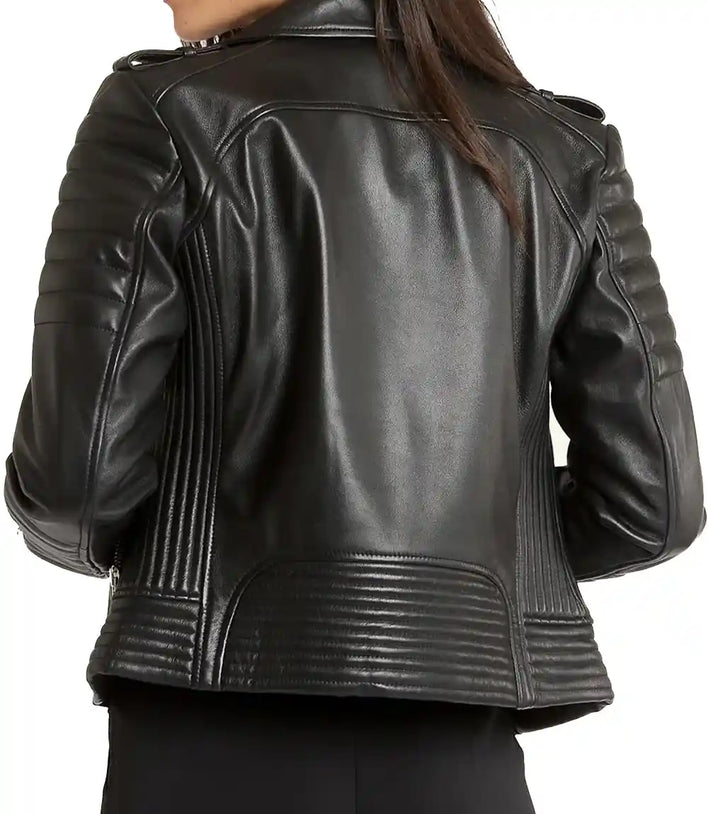 Black leather jacket on a white background