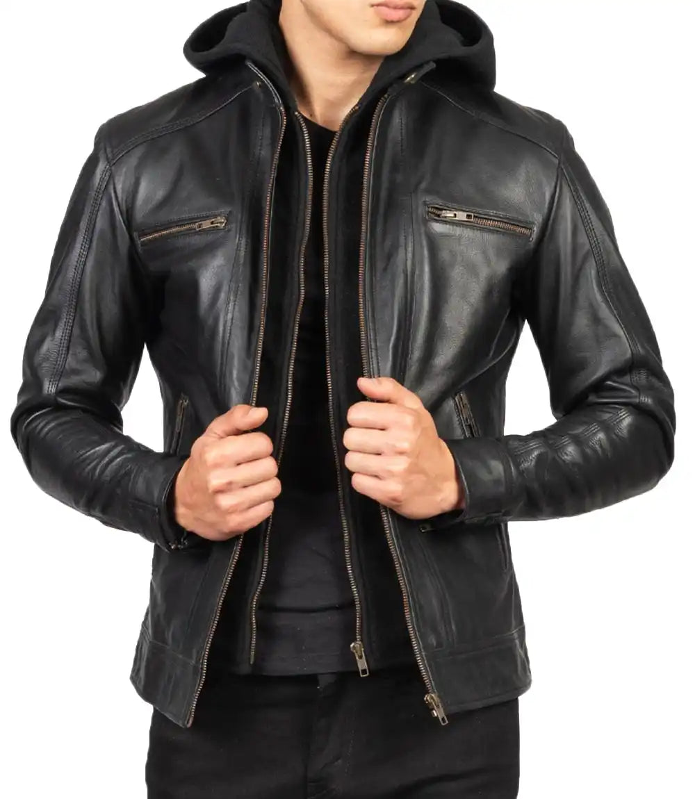 Hooded Leather Jacket


