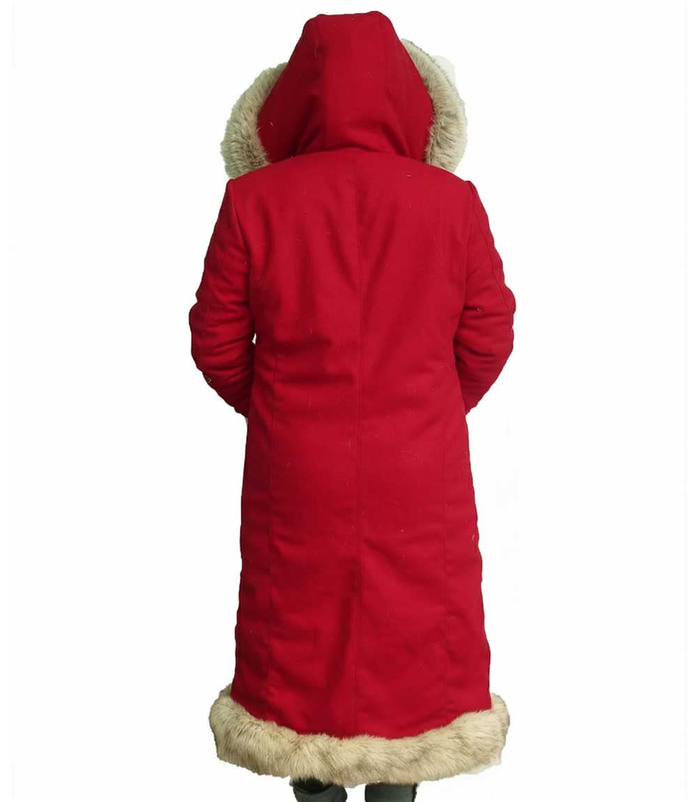 Luxury Red Christmas Coat For Women with Golden Scrollwork