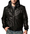 Black Leather Jacket with Hood

