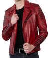 Mens Dark Red Vintage Biker Leather Jacket