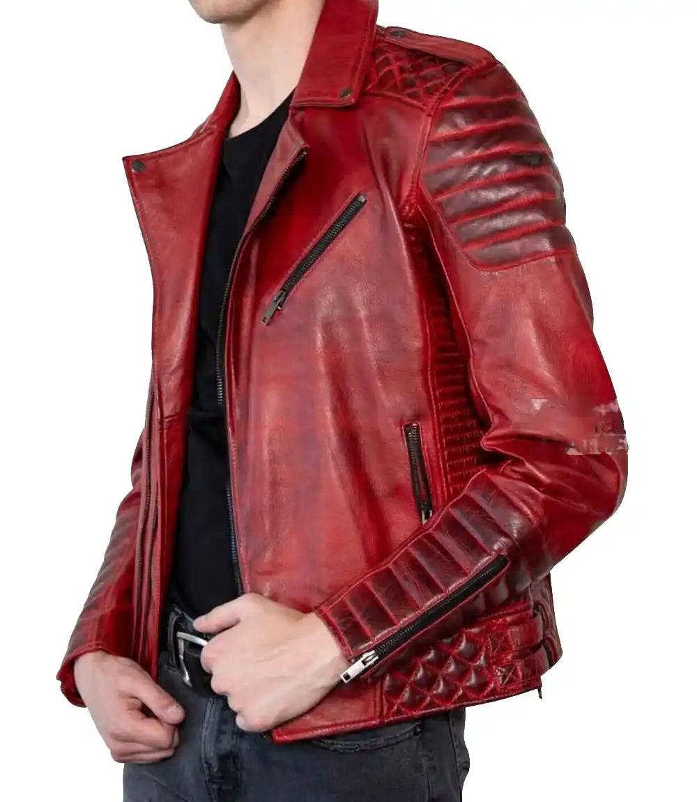 Mens Dark Red Vintage Biker Leather Jacket