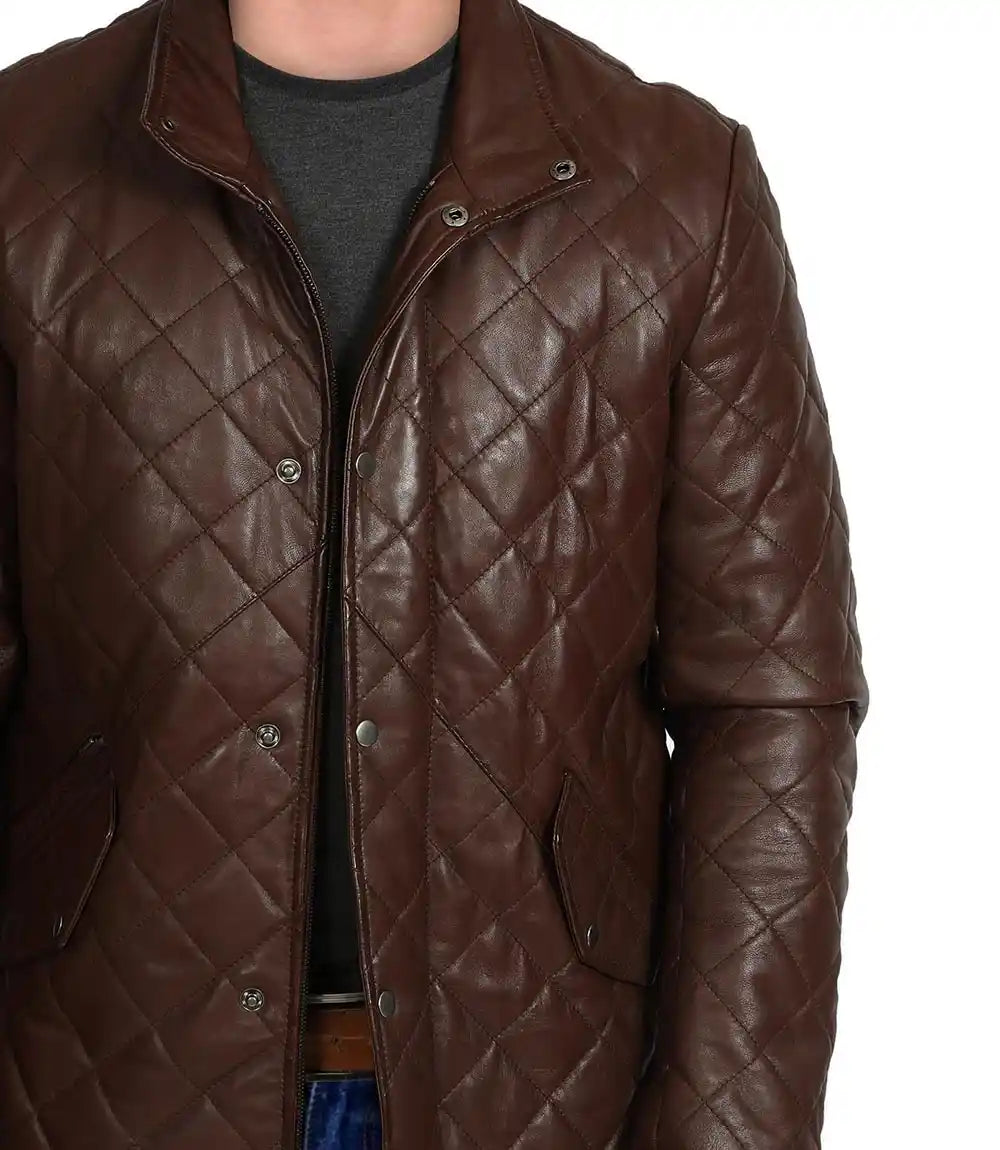 Mens Diamond Quilted Leather Coat