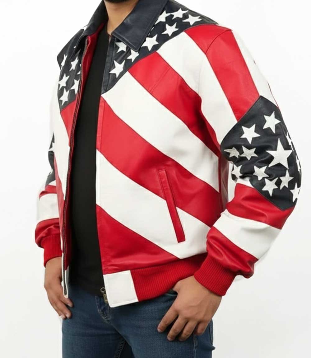 Mens American Flag Leather Jacket