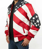 Mens American Flag Leather Jacket