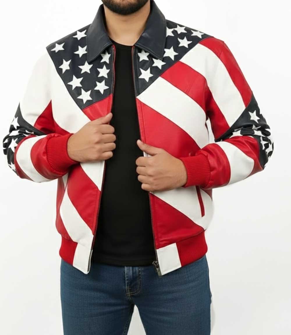 Mens American Flag Leather Jacket