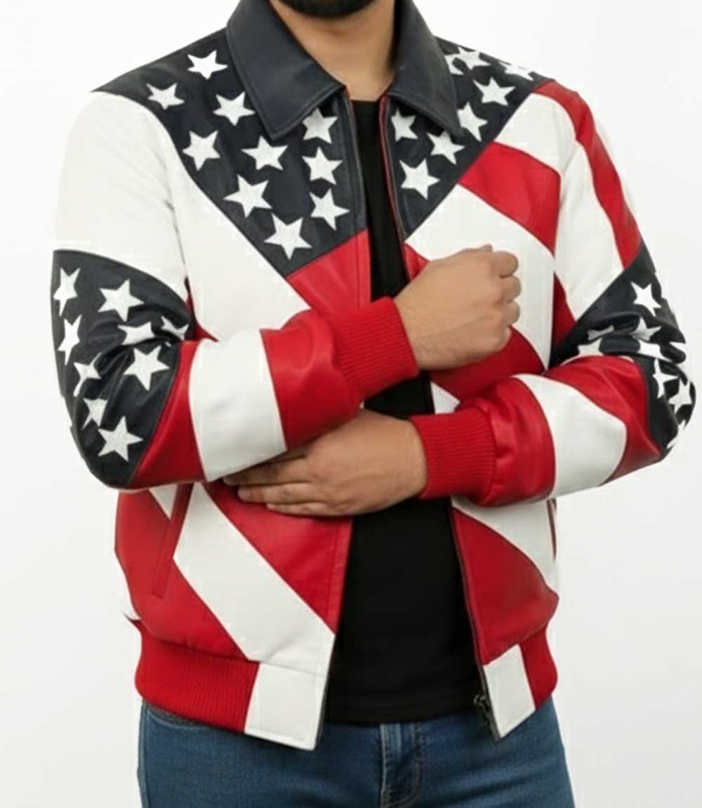Mens American Flag Leather Jacket
