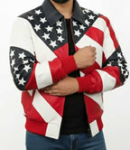 Mens American Flag Leather Jacket