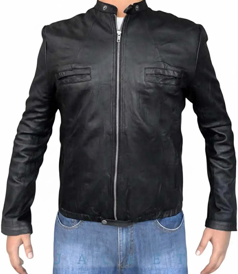 Mens Modern Wrinkled Lambskin Black Leather Jacket
