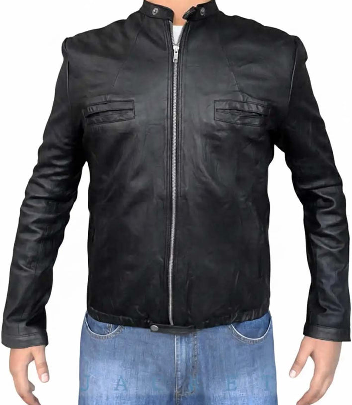 Mens Modern Wrinkled Lambskin Black Leather Jacket