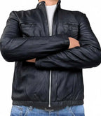 Mens Modern Wrinkled Lambskin Black Leather Jacket