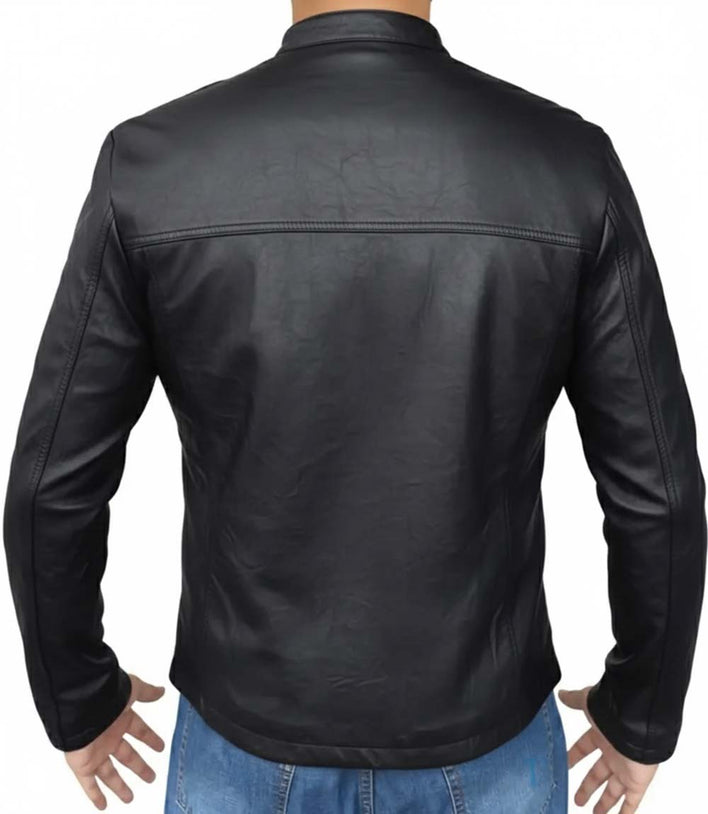 Mens Modern Wrinkled Lambskin Black Leather Jacket