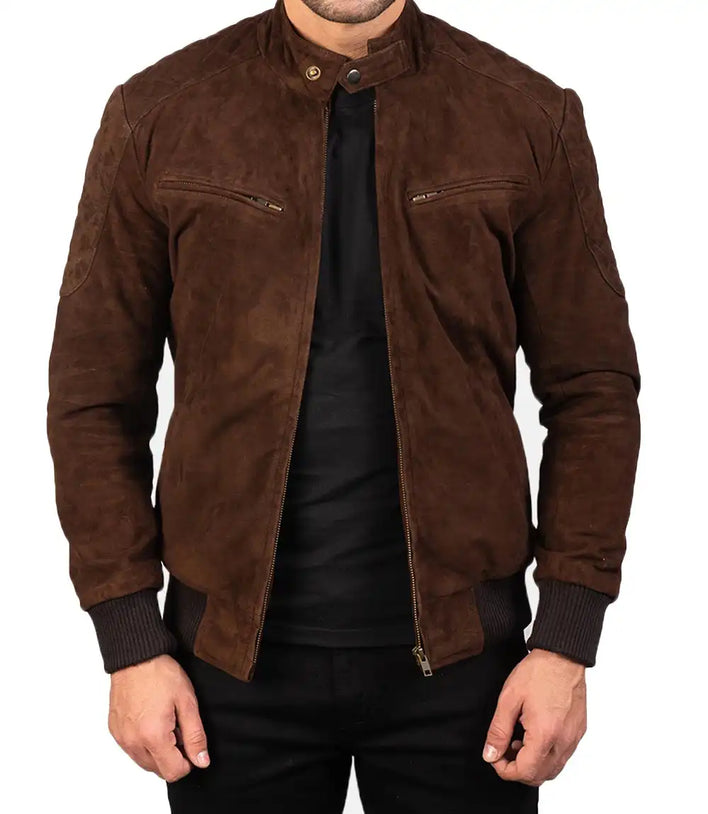 Brown Suede Bomber Jacket Mens


