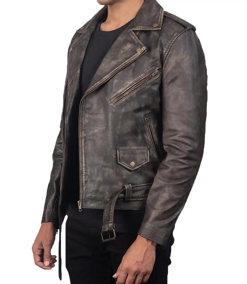 Distressed Leather Jacket Motorcycle for Sale

