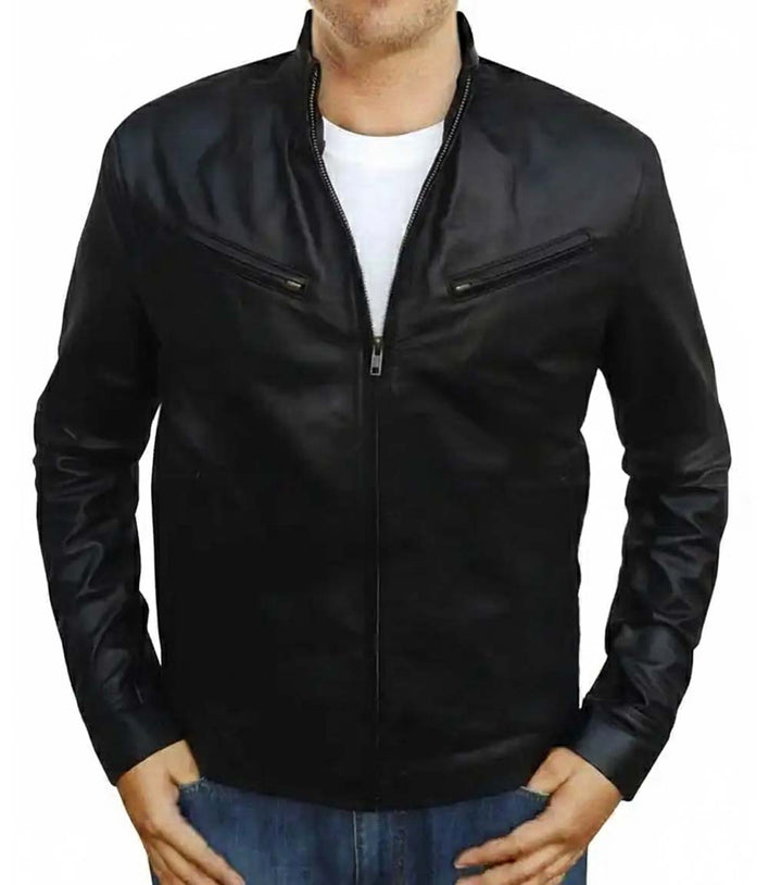 Mens Retro American Moto Biker Leather Jacket