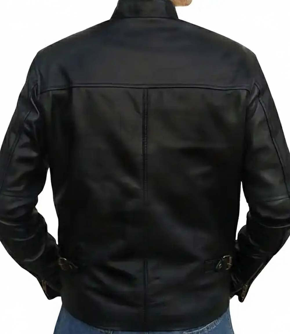 Mens Retro American Moto Biker Leather Jacket