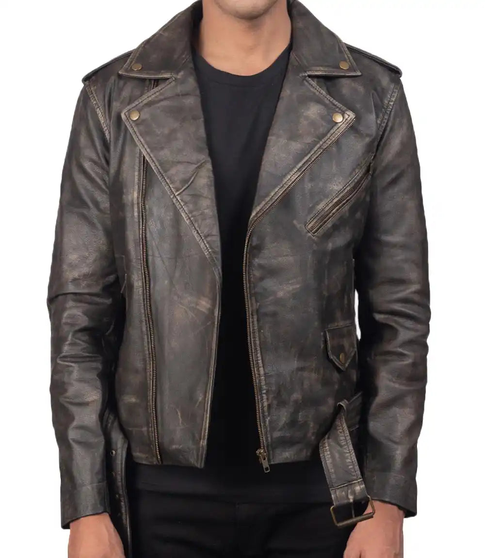 Distressed Brown Leather Jacket Motorcycle for Sale

