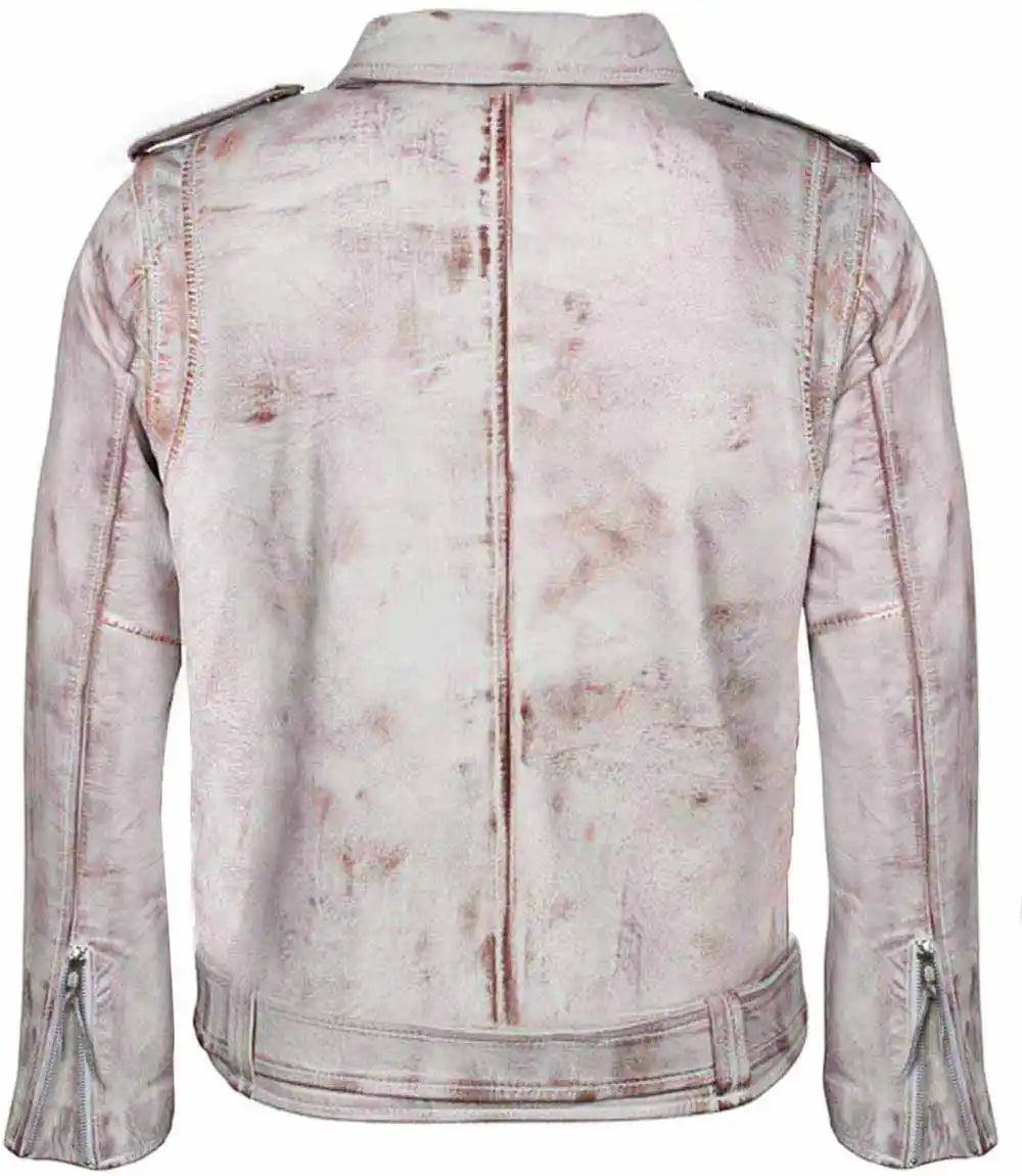 White Distressed Motorcycle Jacket