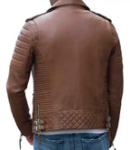 Mens Light Brown Real Leather Biker Jacket