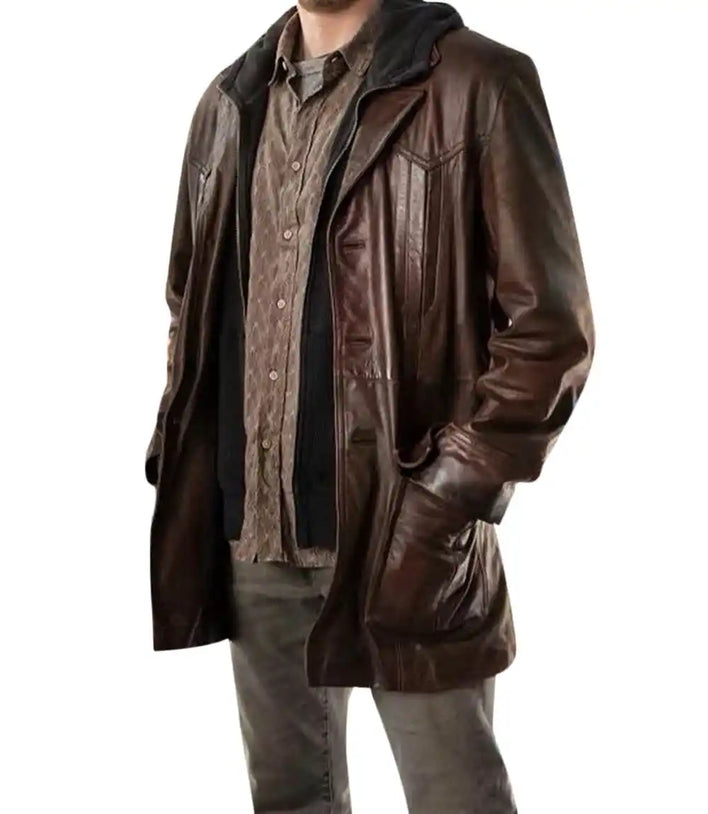 Brown Red One Leather Coat
