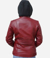 Distressed Women Hooded Leather Jacket

