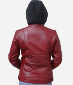 Distressed Women Hooded Leather Jacket

