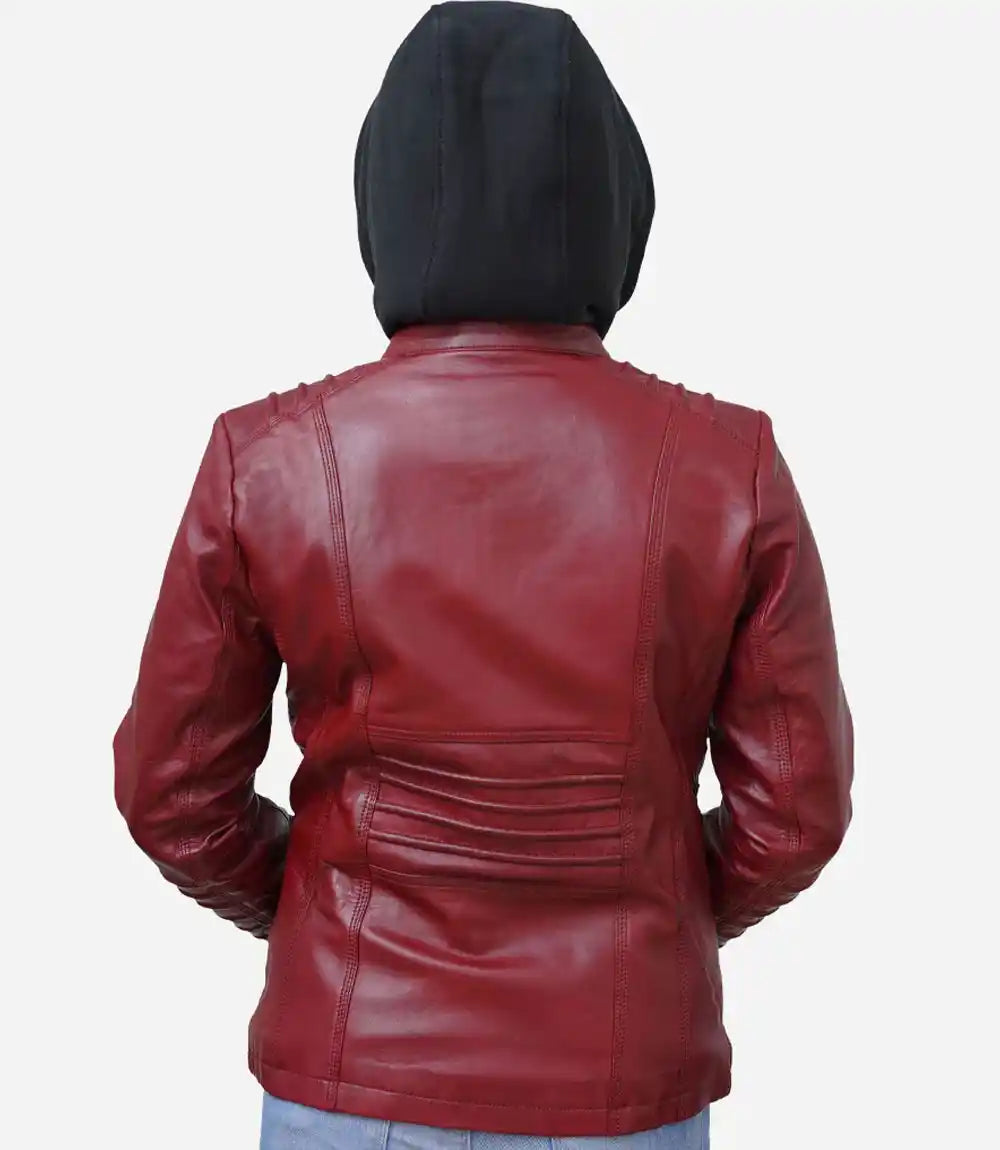 Distressed Women Hooded Leather Jacket

