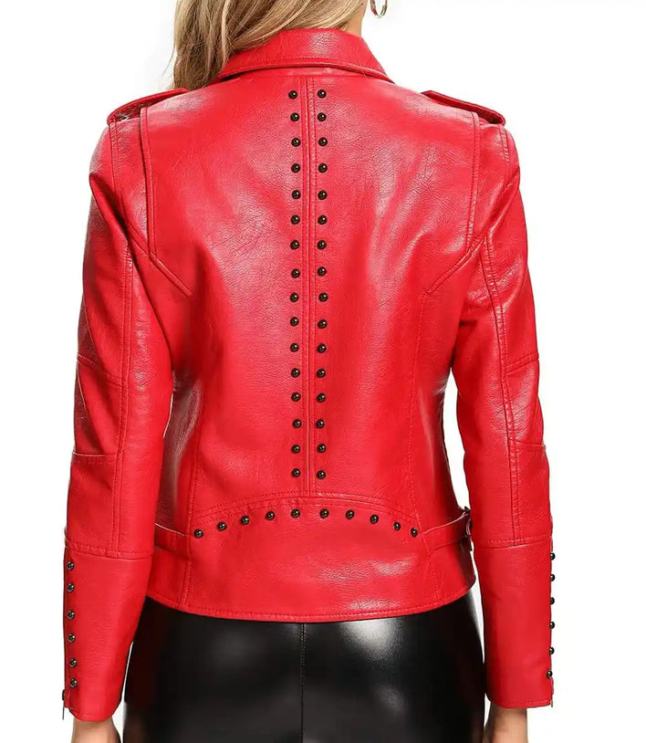 Red Leather Biker Jacket
