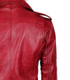 Close-up of a red leather jacket on a white background