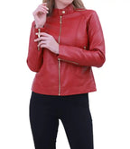 Slim Fit Leather Jacket Red