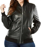 Black Leather Bomber Jacket Womens