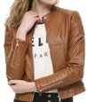 Womens Brown Slimming Moto Leather Jacket