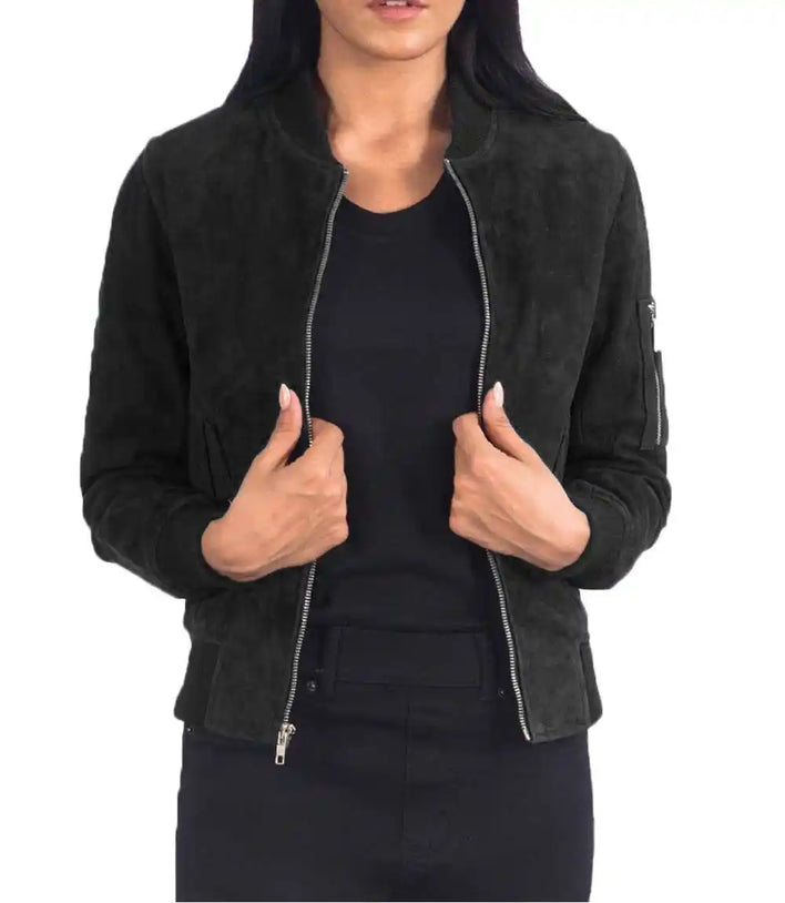 Suede Bomber Jacket Womens 